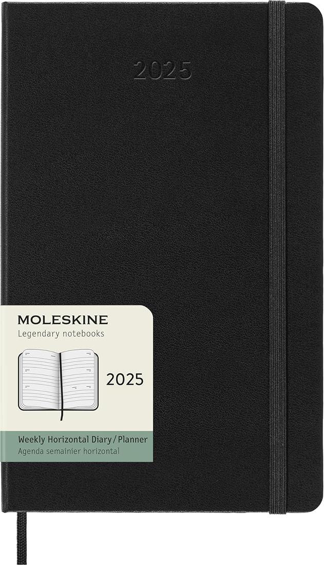 AG.12M SETTIMANALE ORIZZ LG C.RIGIDA NERO MOLESKINE 2025